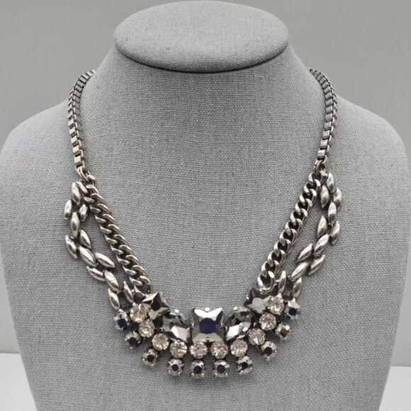 LOFT Jewelry - LOFT Necklace Statement Smokey Crystal Bib Pendant Gunmetal Chains 16 Inch